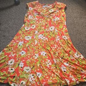 Vintage Kasper Plus Floral Orange and Green  A-line Midi Dress